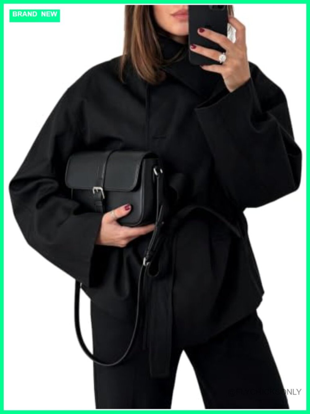 Trench Coat Lapel Collar Self-Tie Waist Belt Loose Fit Casual